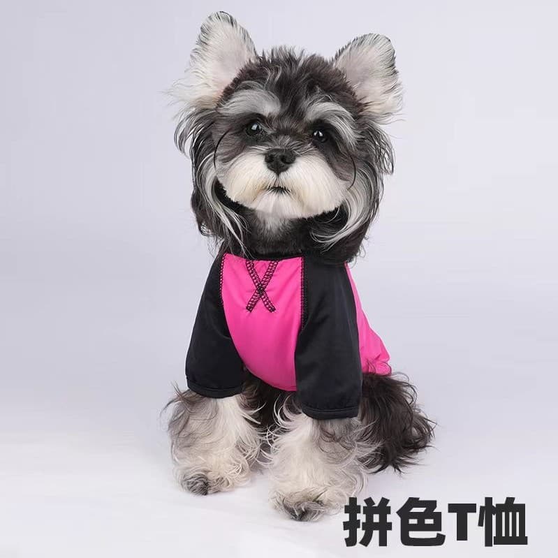Roupas de Primavera/Verão para Filhotes, Bichon Frise, Schnauzer, Camiseta Fina de Patchwork Colorido e Elástica JK8O
