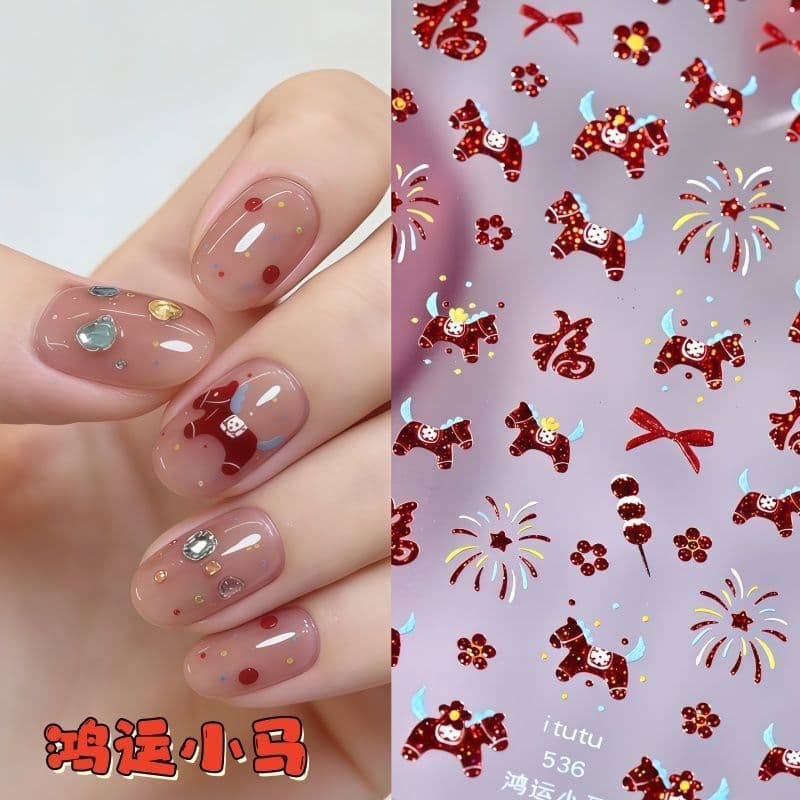 Ano do cavalo crianças adesivos de unhas meninas adesivos de unhas de alto valor adesivos de unhas de bebê à prova dwate