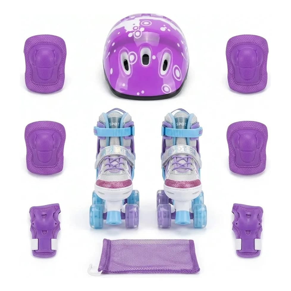 Patins Infantil Ajustável 4 Rodas Kit Proteção E Capacete 35 Ao 36 50 Mm Sereia