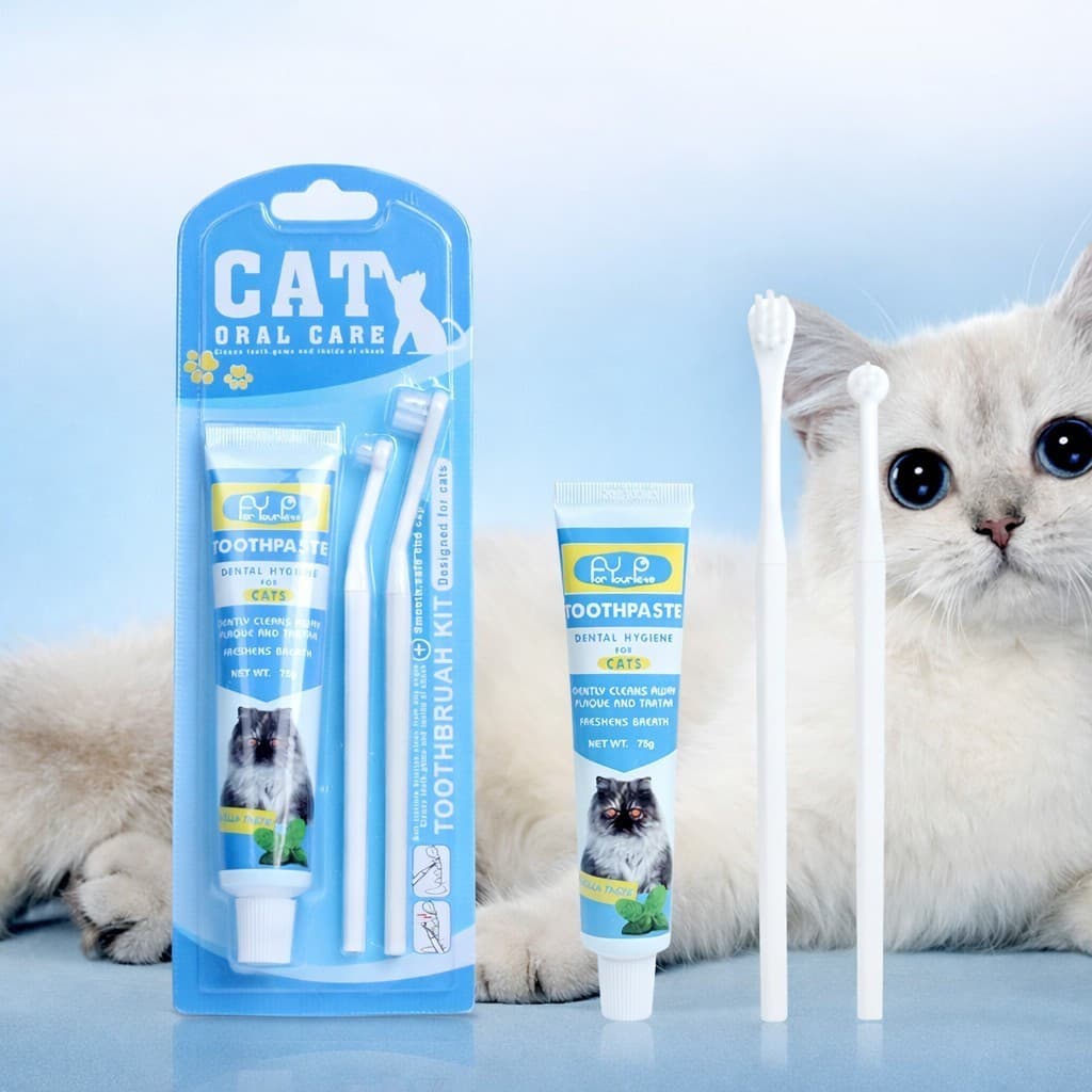 Conjunto de Escovas de Dente para Gato 3 Peças Kit de Cuidados Dentais com Pasta de Dente e Cerdas Macias