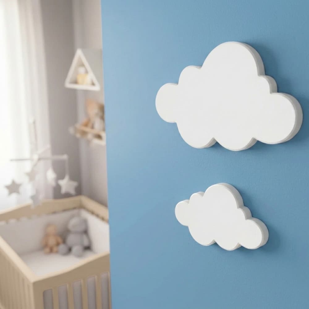 Kit 2 Nuvens de Decoração De Parede de Quarto Do Bebê / Infantil - Branca, Azul, Rosa