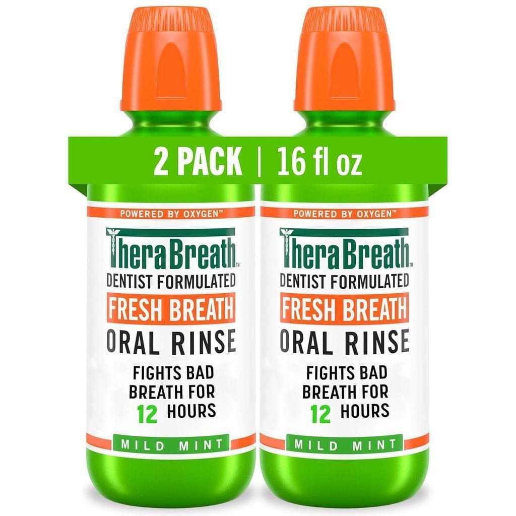Enxaguante bucal TheraBreath Fresh Breath , sabor Mentir , sem álcool , 16 Onças (2 frascos) 4LLO