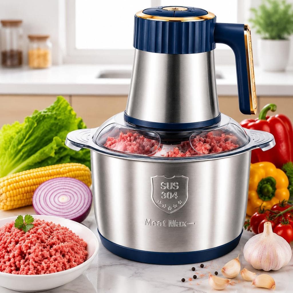 Picador elétrico de alimentos 5L, 500W, equipado com 4 lâminas de aço inoxidável, o processador de alimentos é feito de