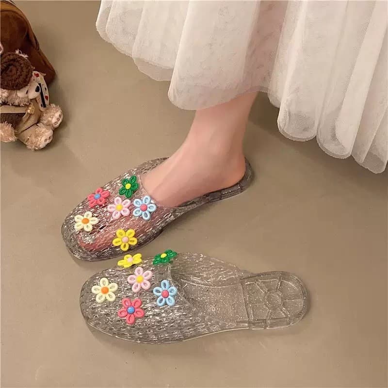 Sandálias Sandálias Sapatos De Cristal Baotou Sandálias Mulheres Chinelos Planos Chinelos Buraco