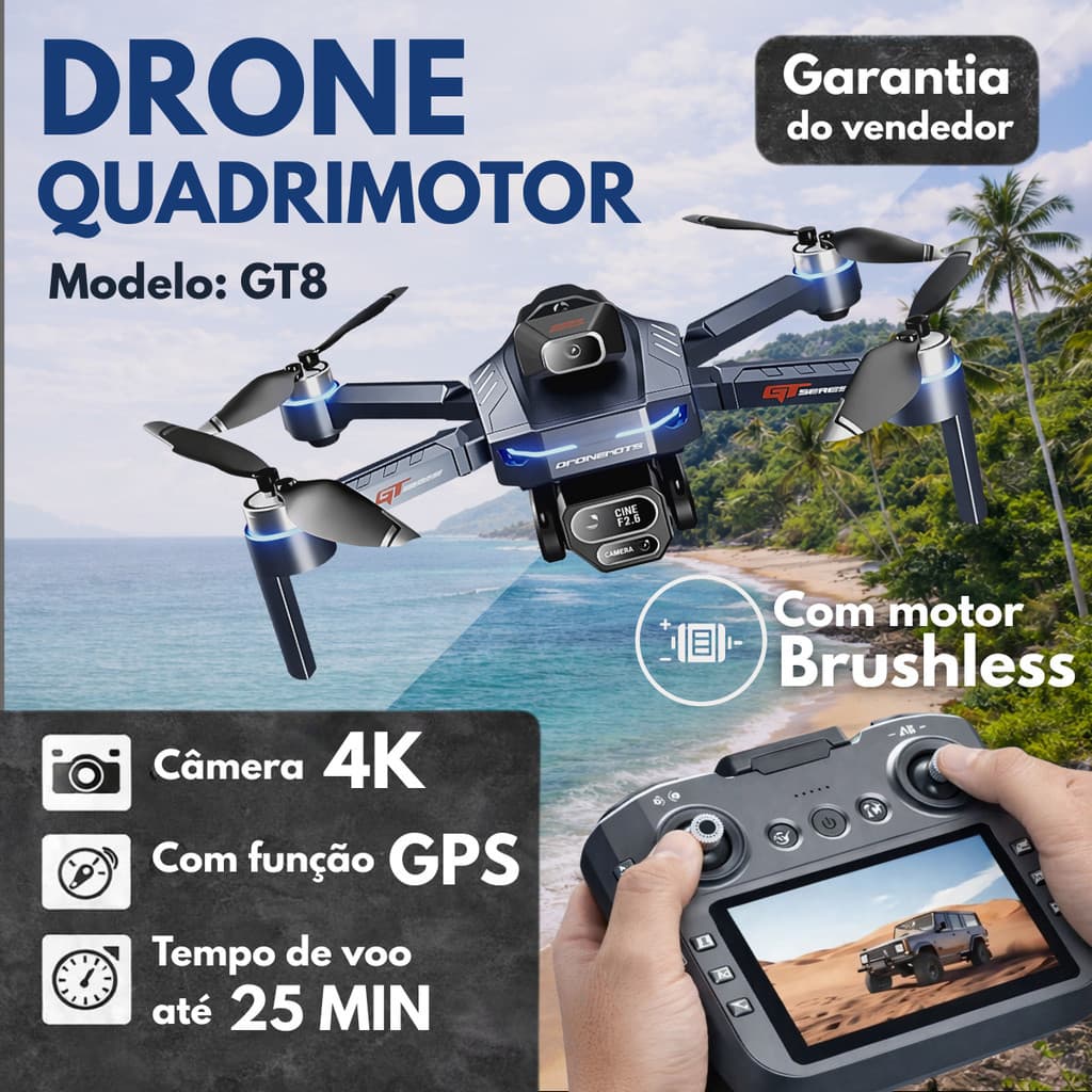 Drone Gt8 Quadcopter Profissional 4k Tela No Controle 1 Baterias com WiFi, Fotografia aérea, Helicóptero, Dobrável +Bag