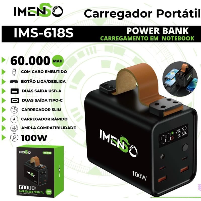 IMS-618S Carregador Portátil POWER BANK CARREGAMENTO EM NOTEBOOK 60000MAH