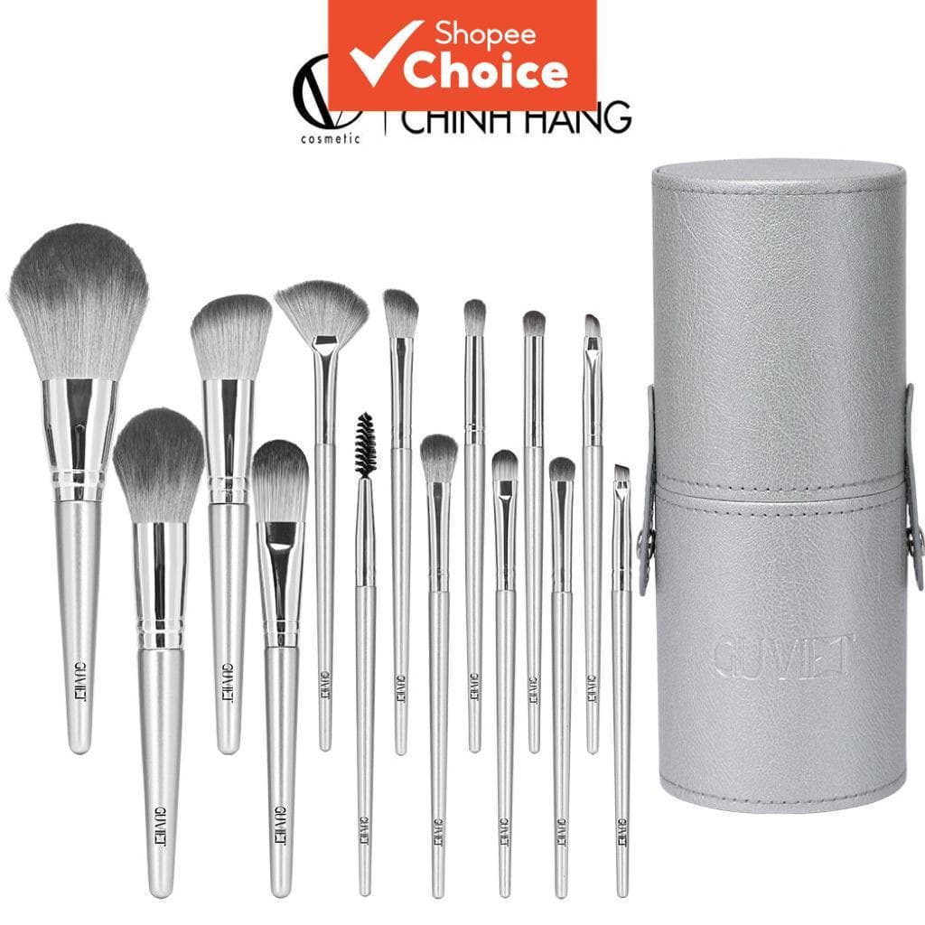 Conjunto De Pincéis De Maquiagem 14 Unidades Com Iluminador , Contorno De Sobrancelha , Blush E Pincel De Sombra Cinza F