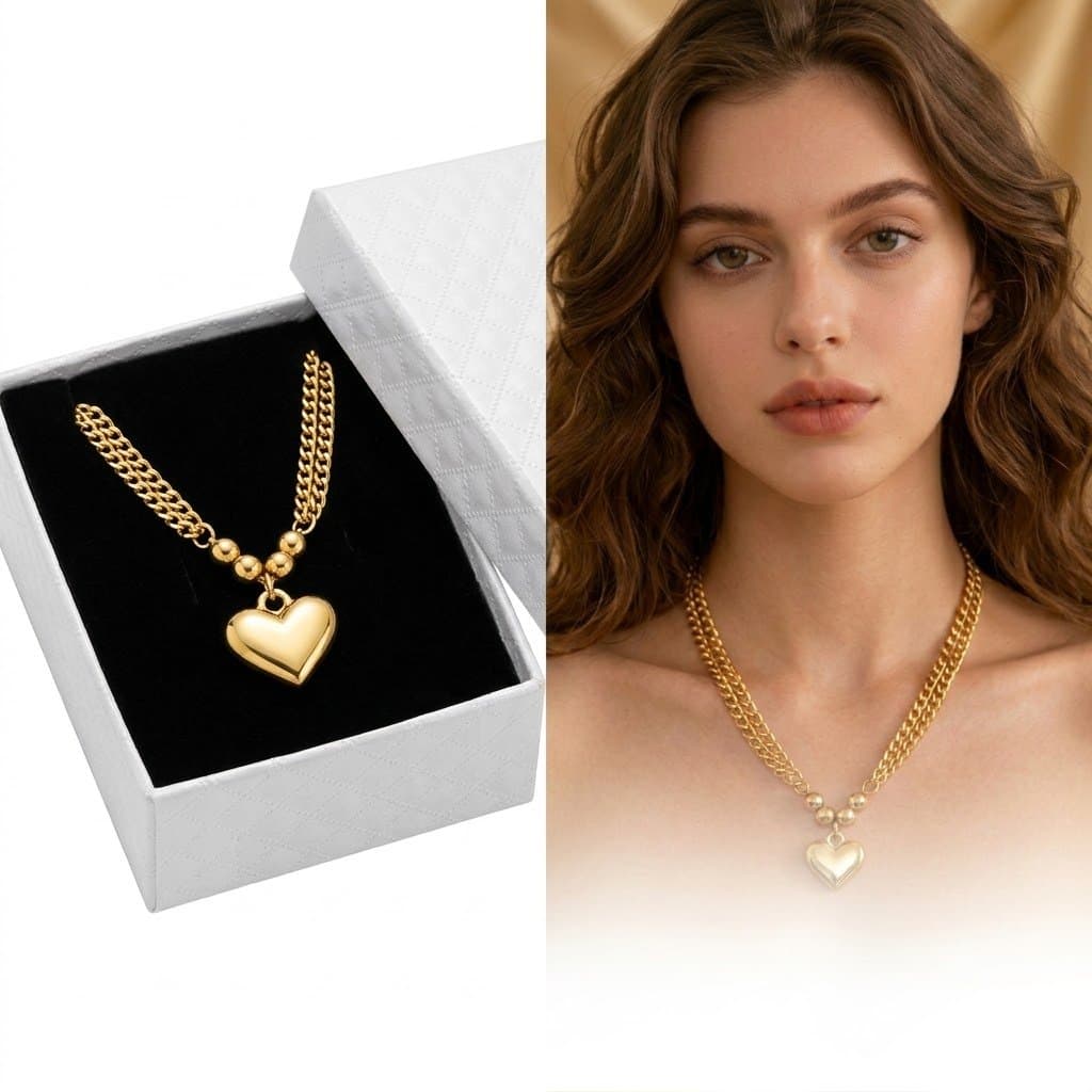 Colar Coração em Aço Inoxidável  Banho de Ouro 18k + Caixa para Presente Luxuosa Perfeito Feminino