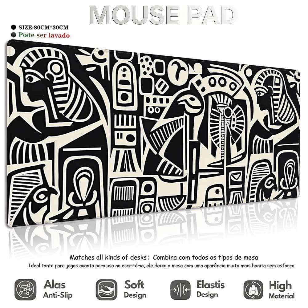 Mouse Pad Gamer Geométrico Preto e Branco Minimalista, Tapete de Mesa com Borda Reforçada e Base Antiderrapante