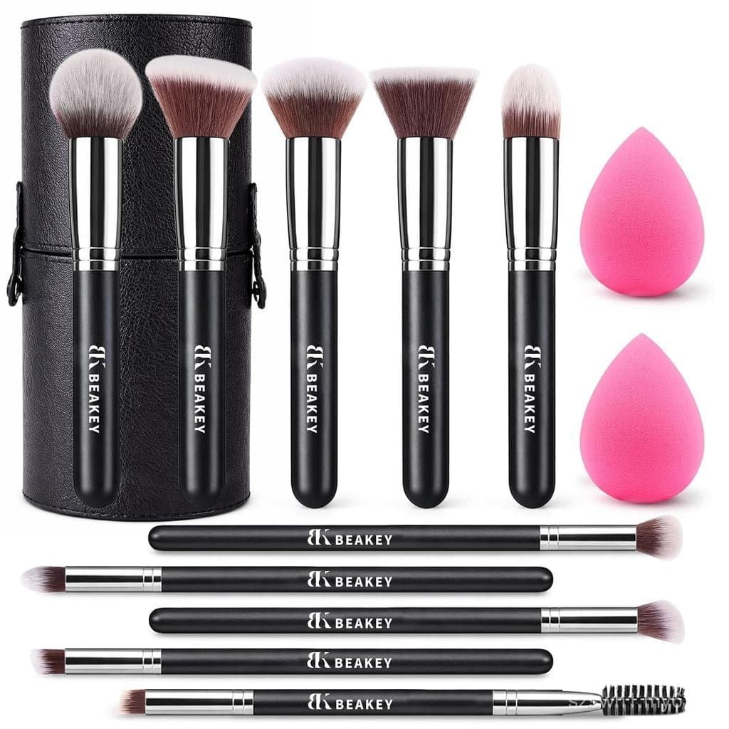 Conjunto de Pincéis de Maquiagem BEAKEY, Aplicador Profissional para Base, Sombra, Corretivo, Blush, Pó e Bronzer, 2 Esp