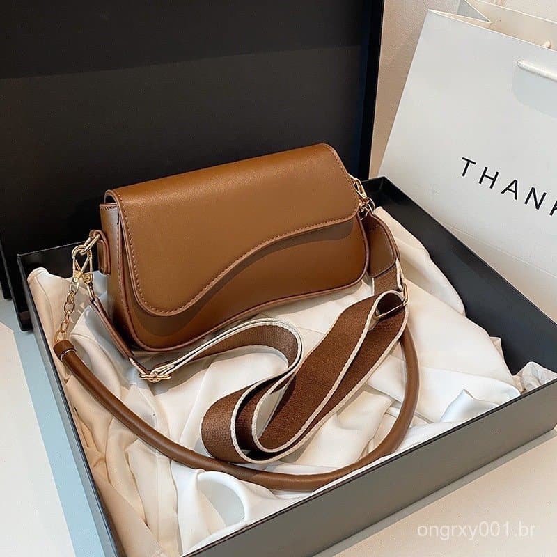 Bolsa De Ombro Feminina Nova Elegante Cor Sólida Couro PU Pequena 2 Alças