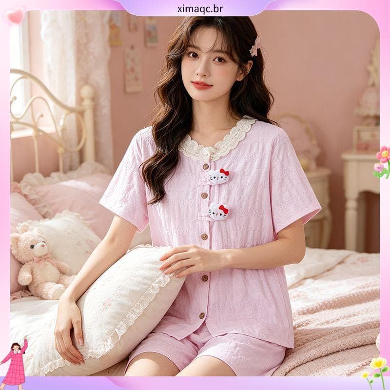 Pijamas femininos pijamas femininos Homewear pijamas femininos verão namoradas ternos doces Shorts universitários de man