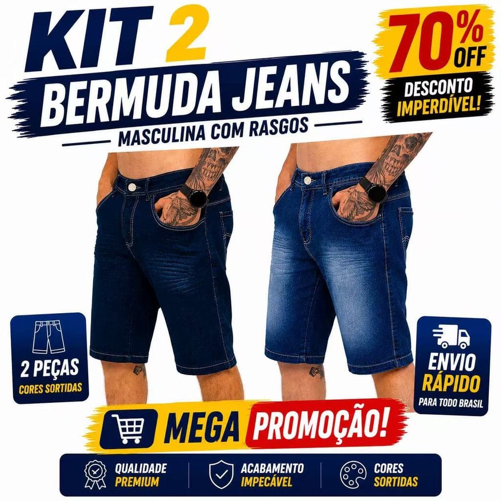 KIT2 BERMUDA JEANS MASCULINO DIEITO DA FABRICA
