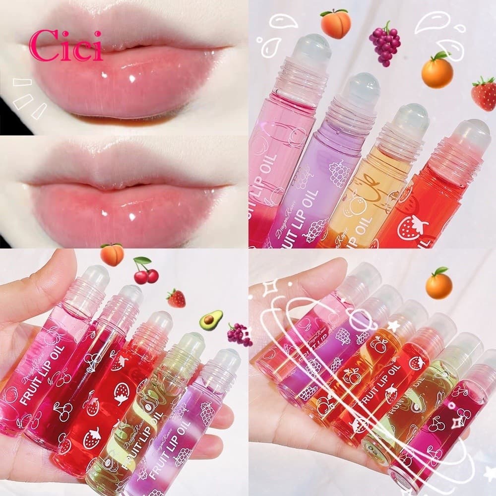 [Cici] Dragon Ranee Roll-on Fruit Oil Lip Balm Hidratante Espelho Transparente Óleo Labial De Longa Duração Cosméticos