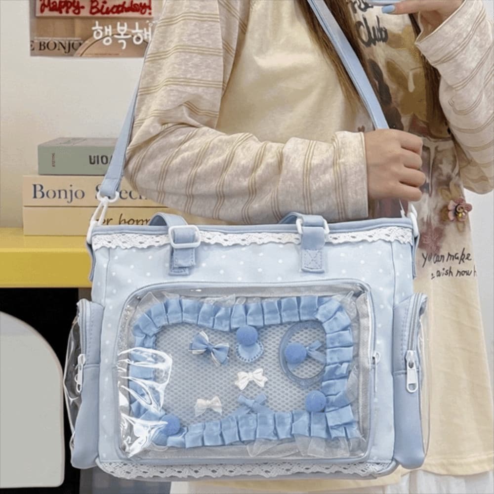 NAFZOJL Lolita Bolsa Crossbody , Estilo Ballet Polka Dot Transparente Itabag Universitário DIY Anime De Ombro