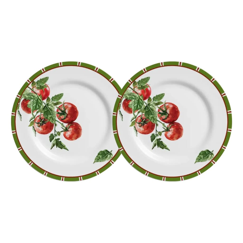 Conjunto com 2 Pratos Sobremesa Alleanza Tomate em Cerâmica Branca