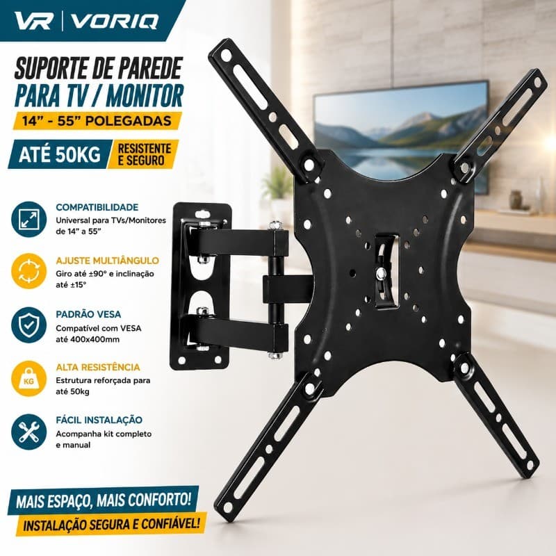 Suporte Para TV Articulado 14 a 55 Polegadas de Parede Compatível com LED PLASMA e LCD Reforçado 50kg Parede