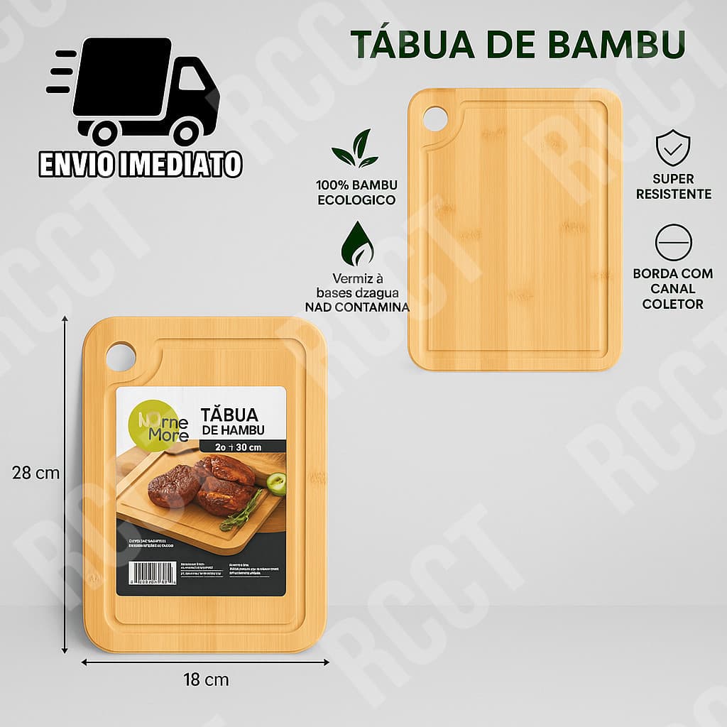 Tábua de Corte de Bambu Ecológica Cozinha Churrasco Multiuso