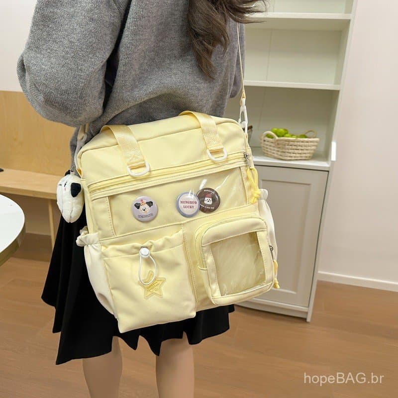 Bolsa transversal de grande capacidade em estilo japonês, bolsa de ombro estilo ins para estudantes do ensino fundamenta