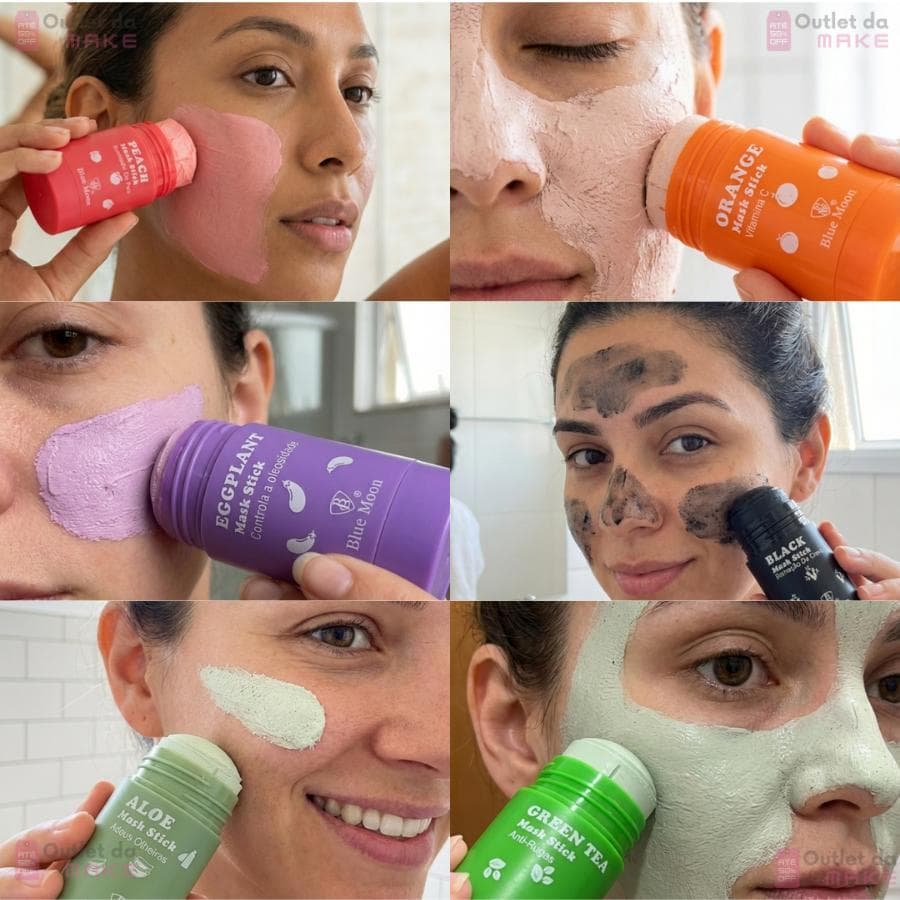 Kit Máscara Facial Em Bastão Blue Moon Skincare | Combo Com 3 Ou 6 Unidades | Vitamina C Detox Oleosidade Anti-Rugas