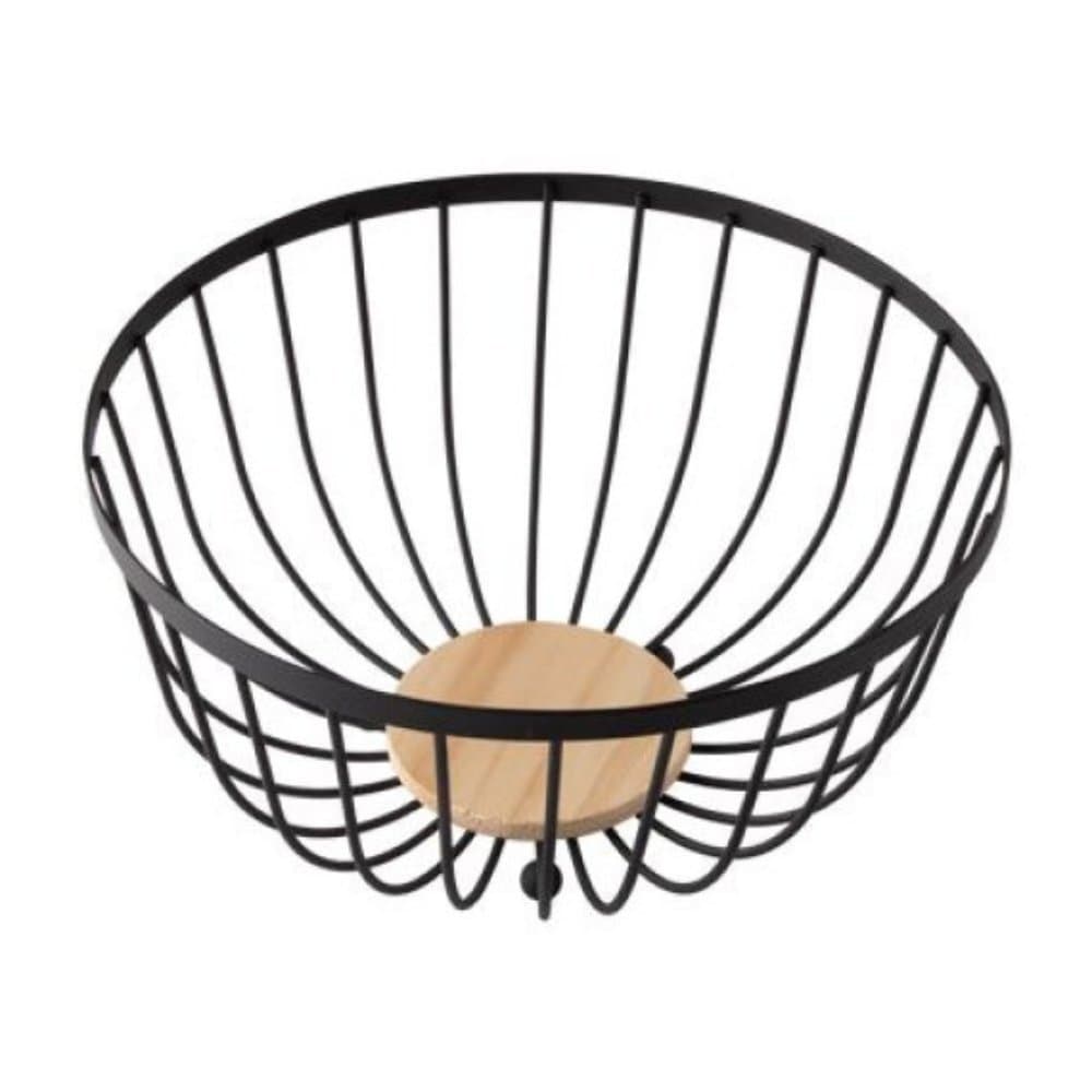 Fruteira Aramada Clink Ferro MDF Organizador De Frutas Cesto Para Bancada Cozinha Decorativa 25cm