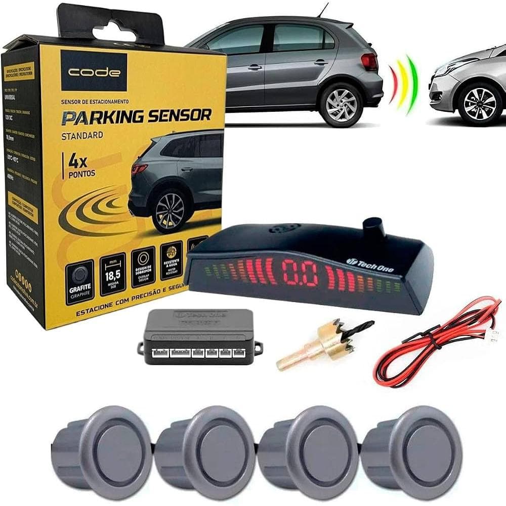 Sensor Estacionamento Code 4 Pontos Grafite Display Sinal Sonoro