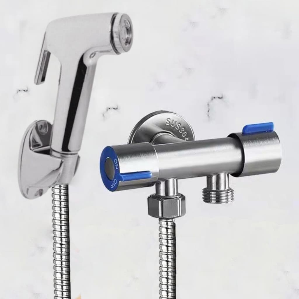 Kit Ducha Higiênica com Registro Torneira Dupla em Aço Inox 304 Aço Escovado Banheiro Lavabo