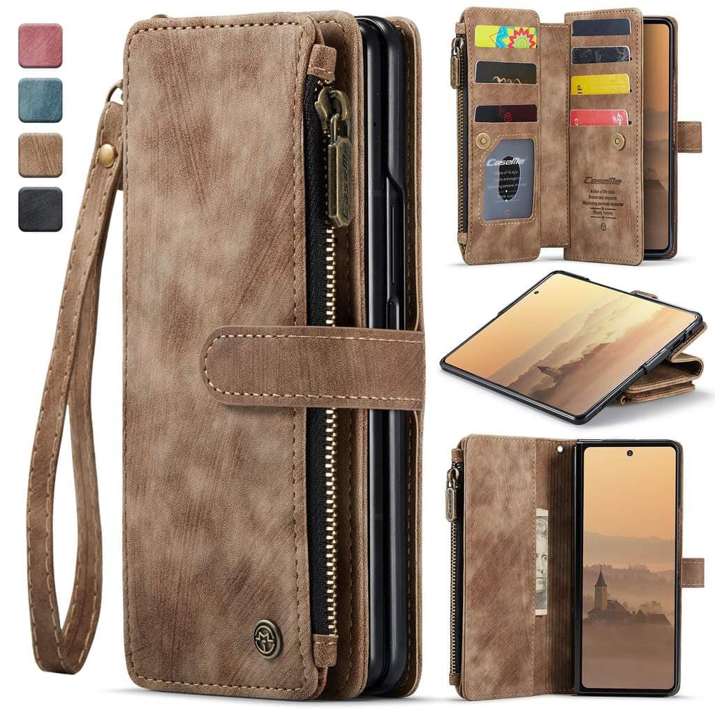 Para Samsung Galaxy Z Fold 8 Ultra/7 6 5 Capa Carteira Com Compartimentos Cartão Bolso Zíper Alça De Mão Kickstand Magné