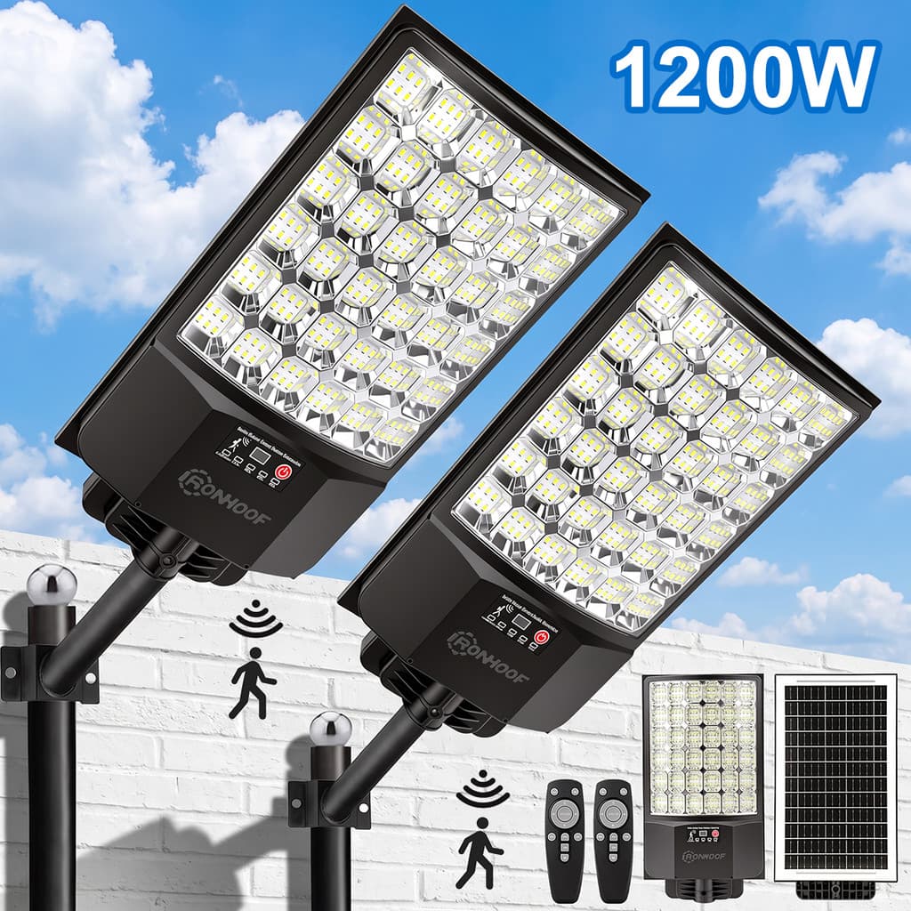 Kit 2 Luminária Solar Potente Luz Solar Com Sensor 1200w 850w 900w 800w 700w 600w