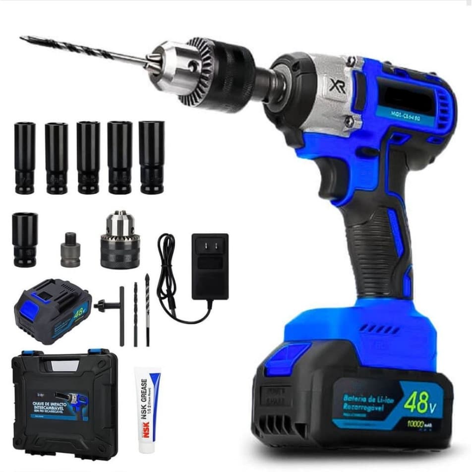 Parafusadeira Furadeira de Impacto 48v 2 Baterias Acessorios.-Shoyyi-