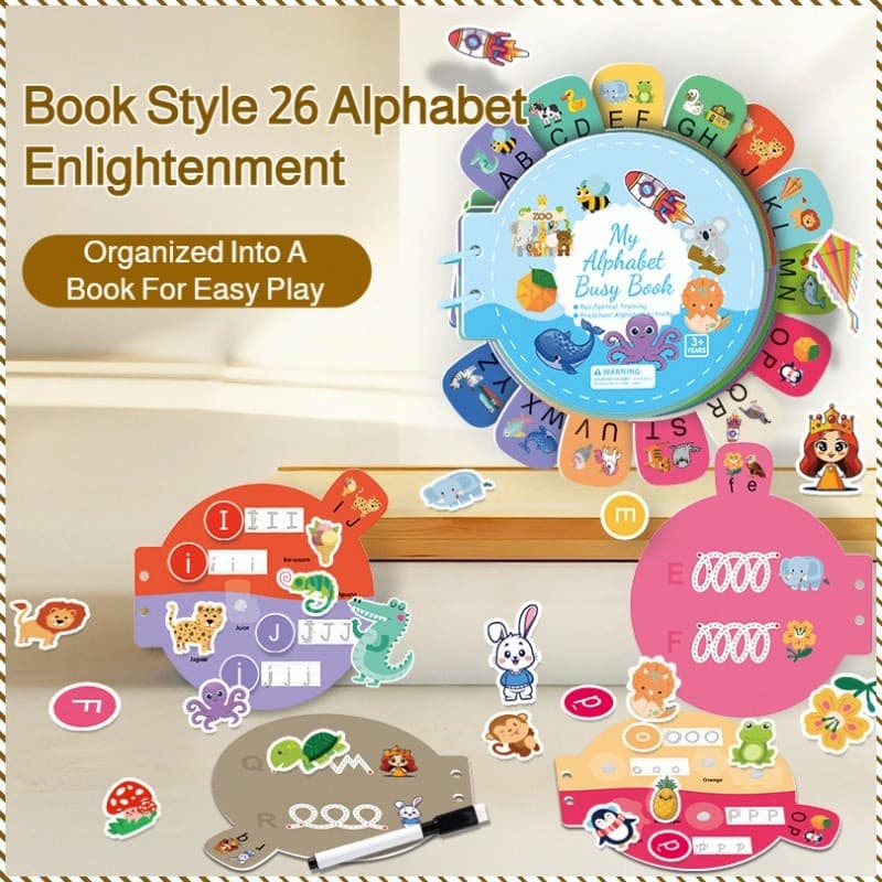 【Estimula o Cognitivo】Busy Book Montessori Huruf Velcro | Livro de Alfabeto A-Z / Velcro / Motor Infantil