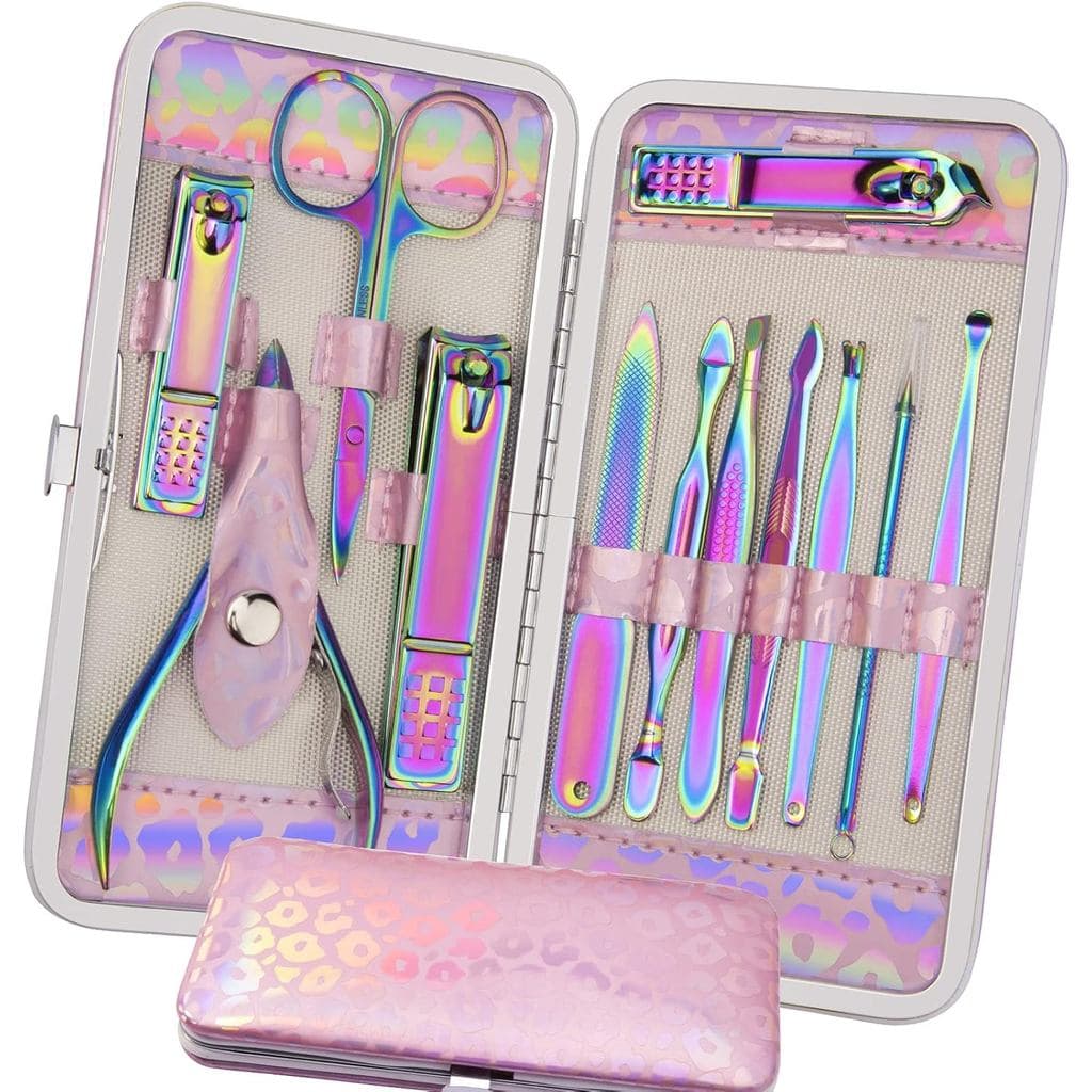 Conjunto de Manicure ANRUI - Kit de Pedicure com 12 Peças em Aço Inoxidável, Kit Profissional Colorido para Cuidados com