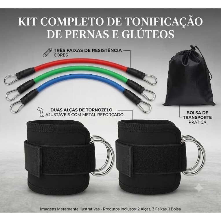 Kit Faixas Elásticas de Resistência para Glúteos e Pernas com Tornozeleiras. - LOJA 10