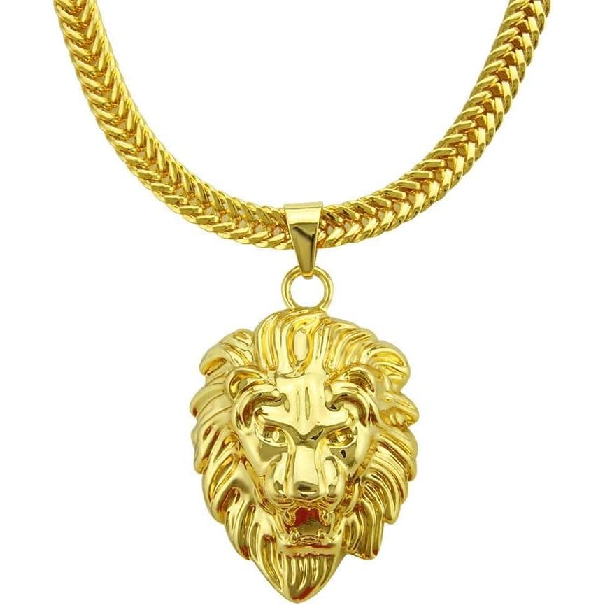 Colar com Pingente de Cabeça de Leão Banhado a Ouro 18K – Corrente de Destaque para Homens e Mulheres, Estilo Hip Hop 1L