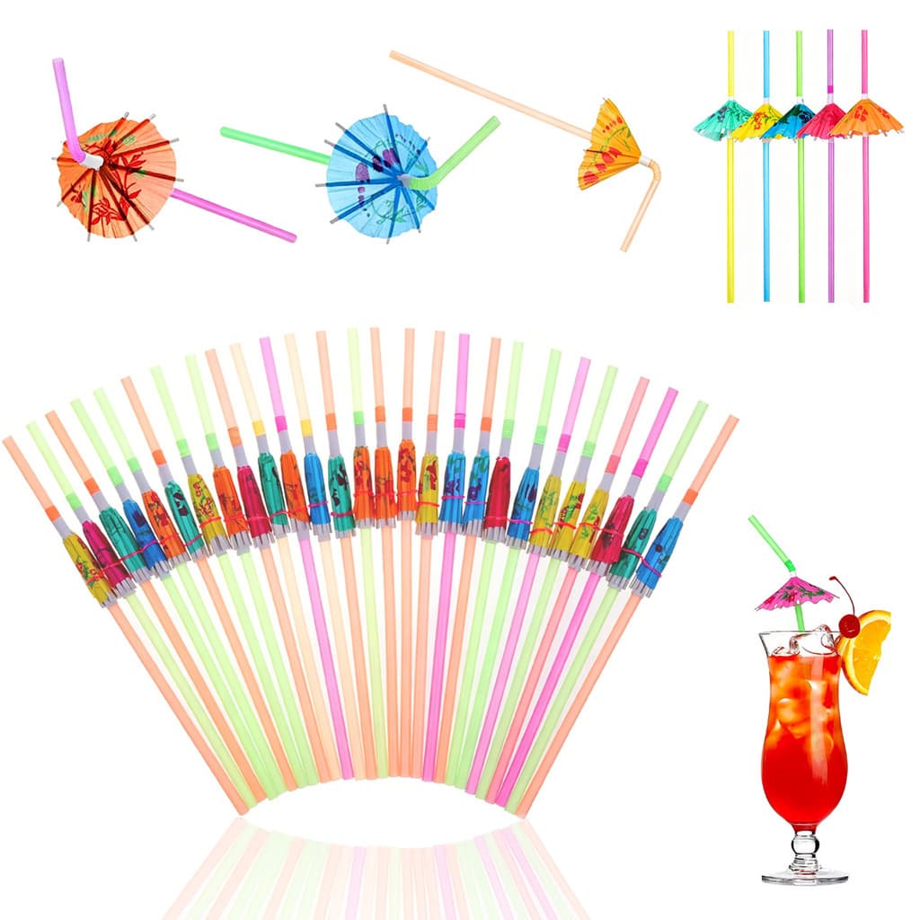 Kit 50 Canudos Guarda Chuva Decorados Drinks Sortidos Festa Verão Bar Acessórios Coquetel
