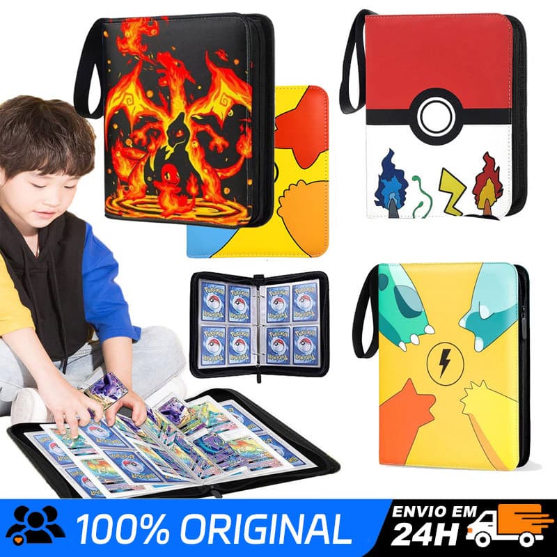Álbum Pokémon, Tipo Fichário Com 50 Folhas com Zíper Fichário  Suporta 400 Cartas