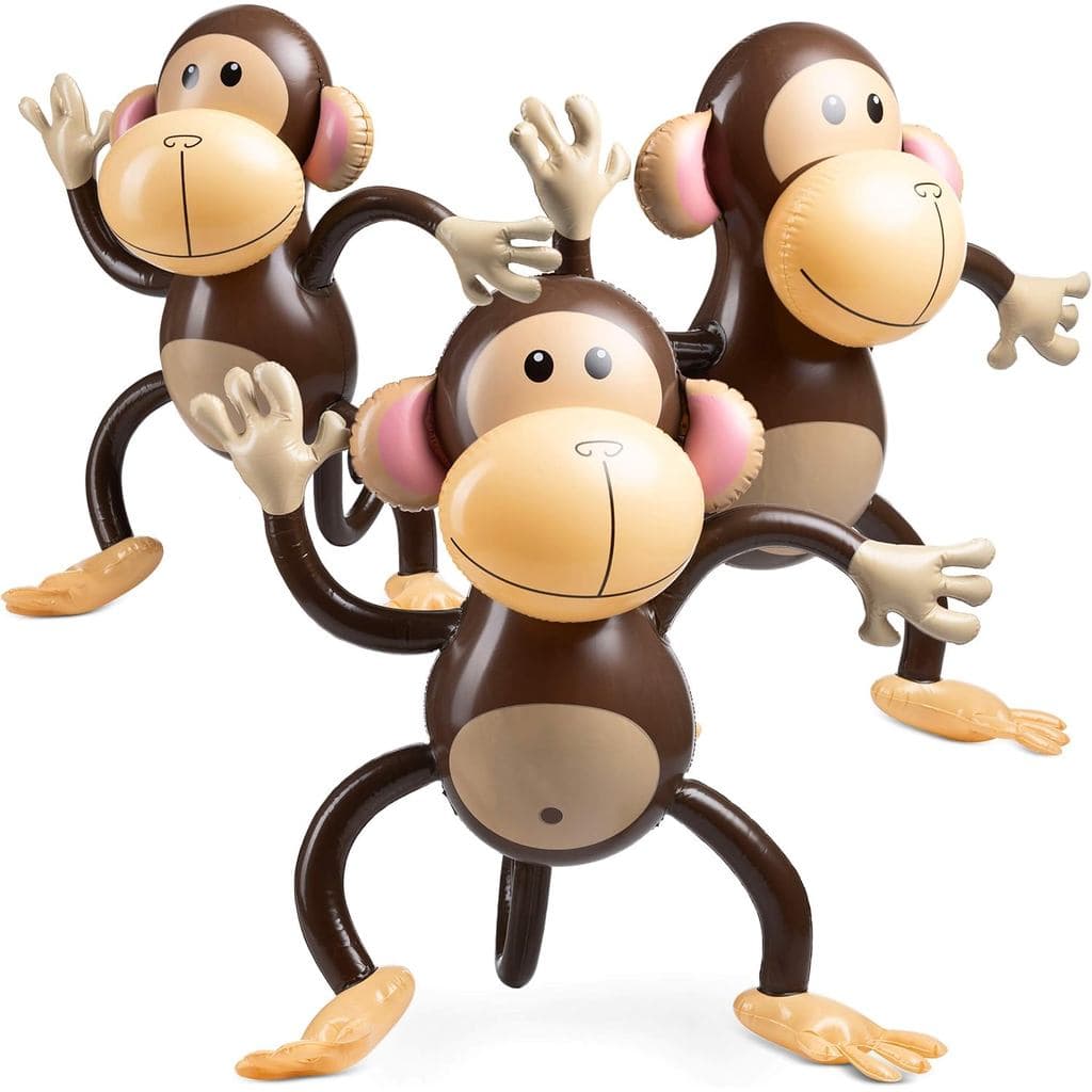 Macaco Inflável Grande (Pacote com 3) Macacos de 27 Polegadas para Chá de Bebê, Safari, Aniversários com Tema de Selva,
