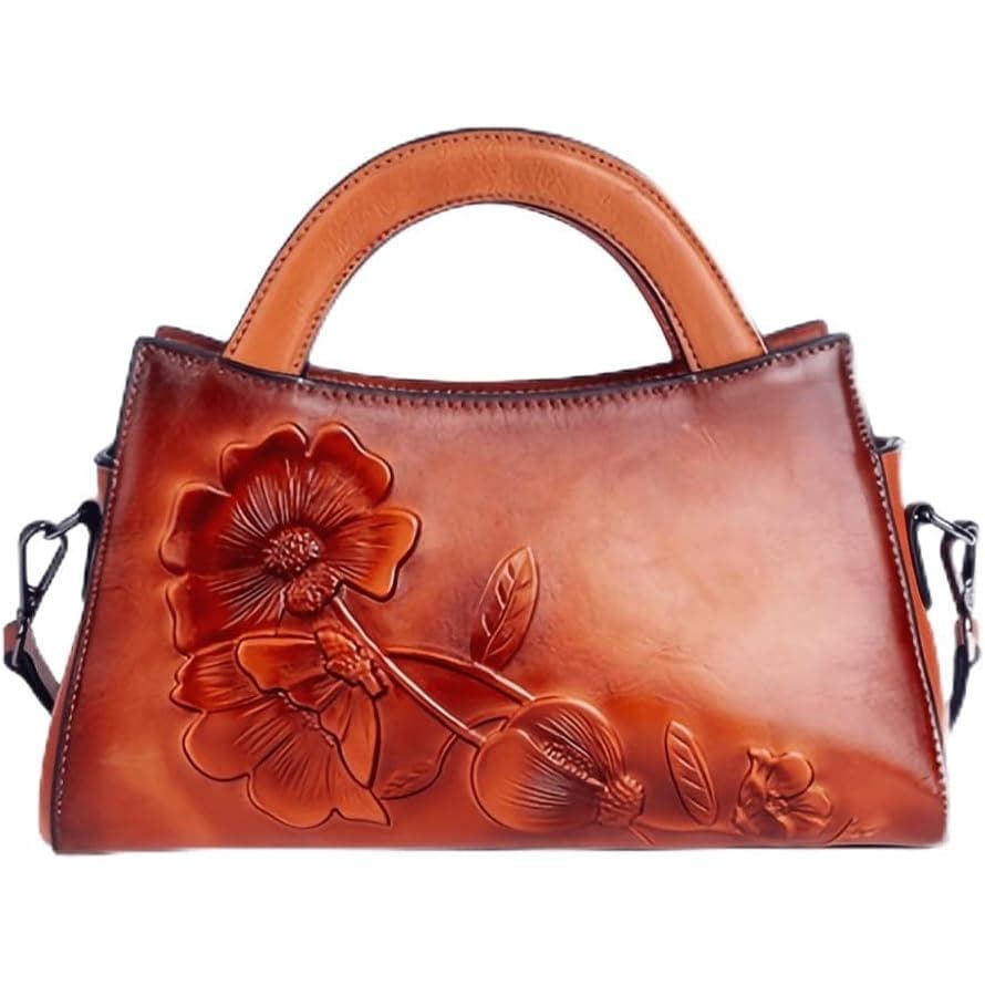 Bolsa de Couro Vintage em Relevo para Mulheres, Bolsa Transversal e de Ombro, Couro de Vaca de Alta Qualidade Marrom Ret