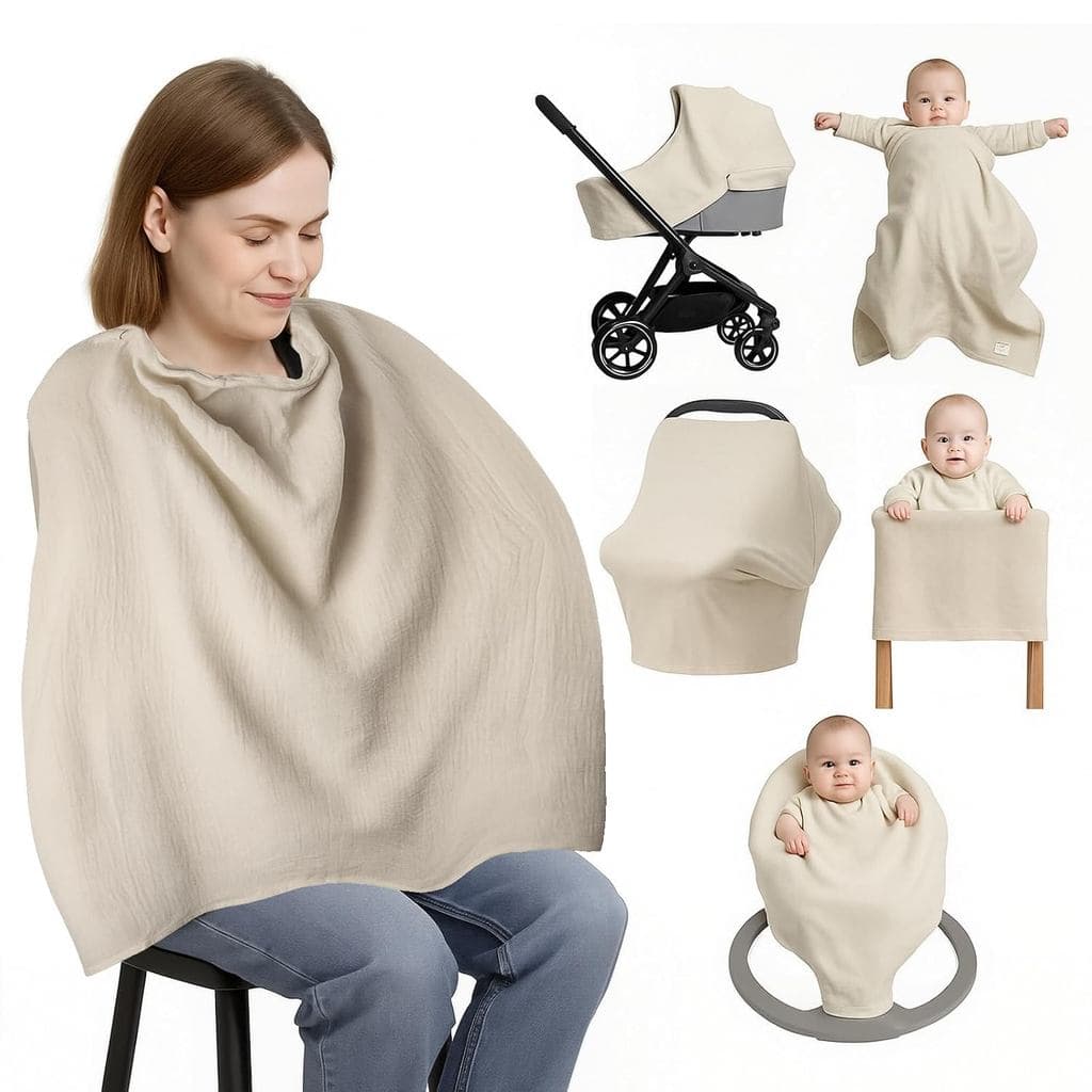 Capa de Amamentação em Algodão Muslin para Bebês - Capa de Amamentação Macia e Respirável com Decote Largo para Bebê e M