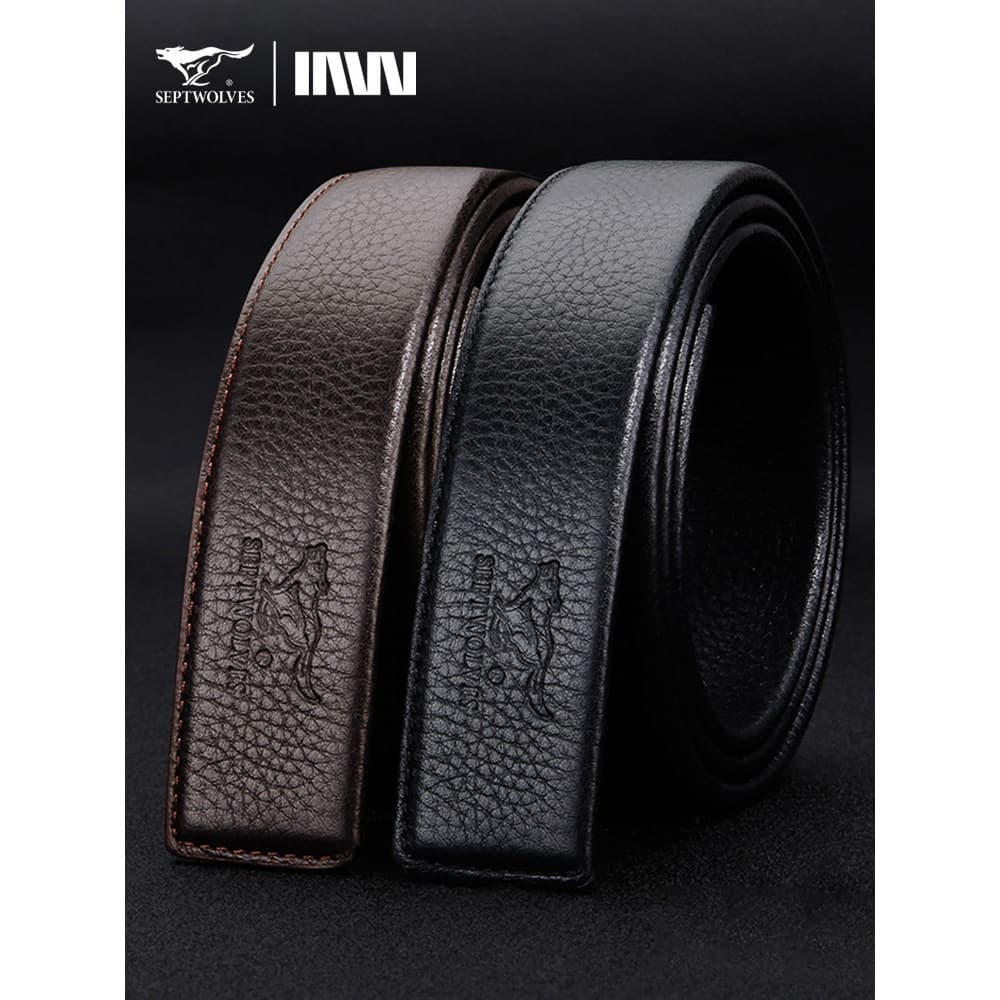 Sete lobo cinto de couro genuíno masculino sem bandana fivela automática calças sem cabeça cinto masculino puro cinto ti