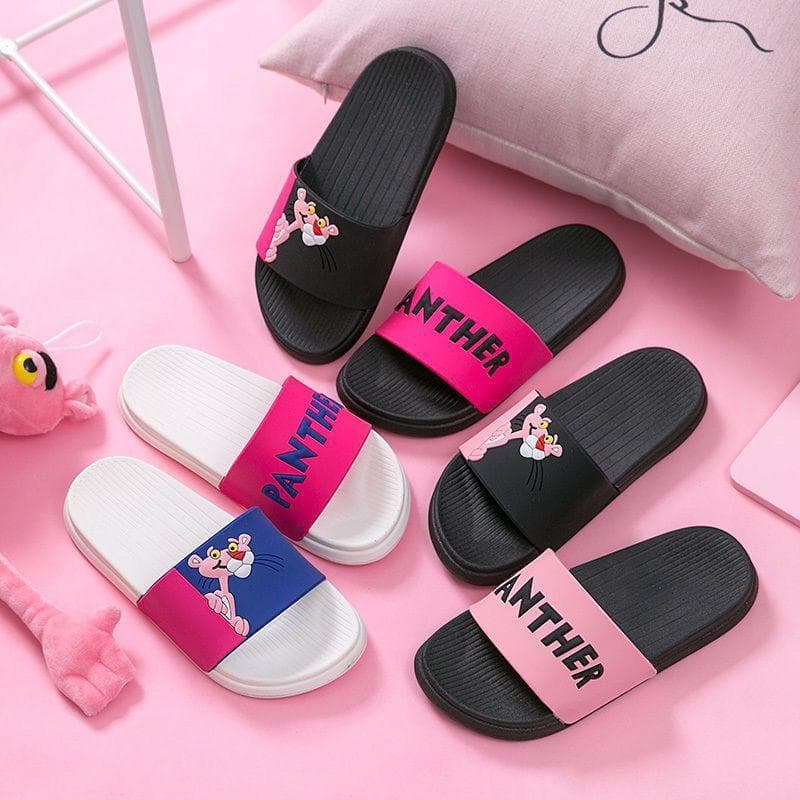 Novo estilo verão rosa pantera chinelos feminino estilo na moda ab versão casal sandálias chinelos uso doméstico banheir