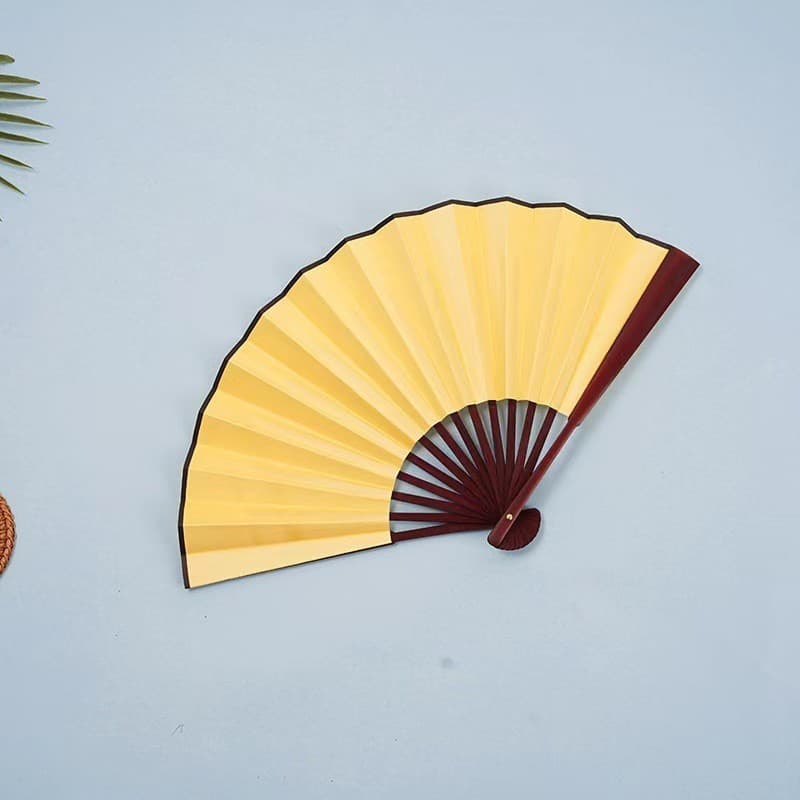 Ventilador masculino de pano de seda em branco de 27/33 cm, osso vermelho, ventilador dobrável liso, vermelho, amarelo,