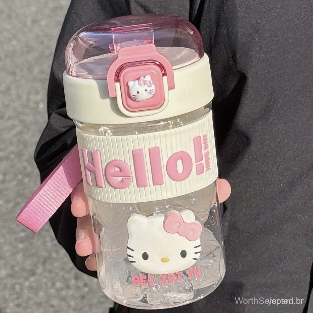Garrafa de Água com Canudo Hello Kitty, Verão, Meninas, Alta Estética, Nova 2025, Copo Portátil, Feito de Plástico