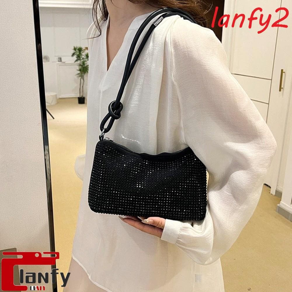 LANFY Bolsa De Ombro Com Glitter , Pequena Para Axilas Banquete Noturno Mão Strass Estilo Francês