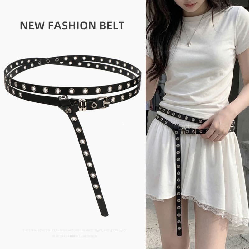 Novo Coreano Ins-Estilo Elegante Decorativo Dupla Camada Cinto PU Estreito Cintos Versáteis Femininos