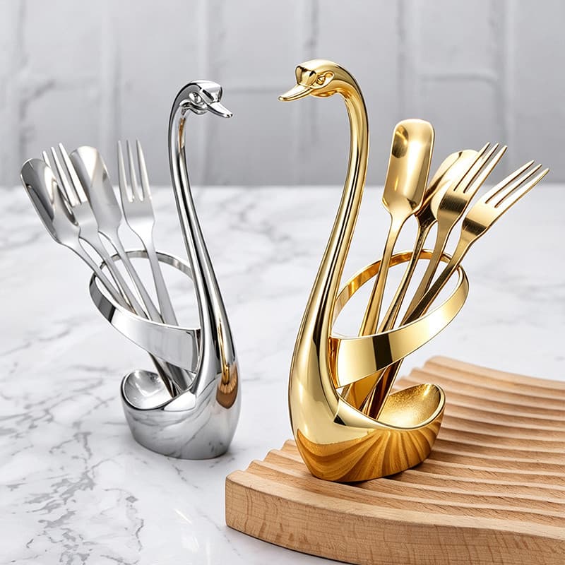 Aço Inoxidável Cisne Talheres Titular Colher Garfo Suporte Ouro Prata Espelho Polonês Decoração De Mesa