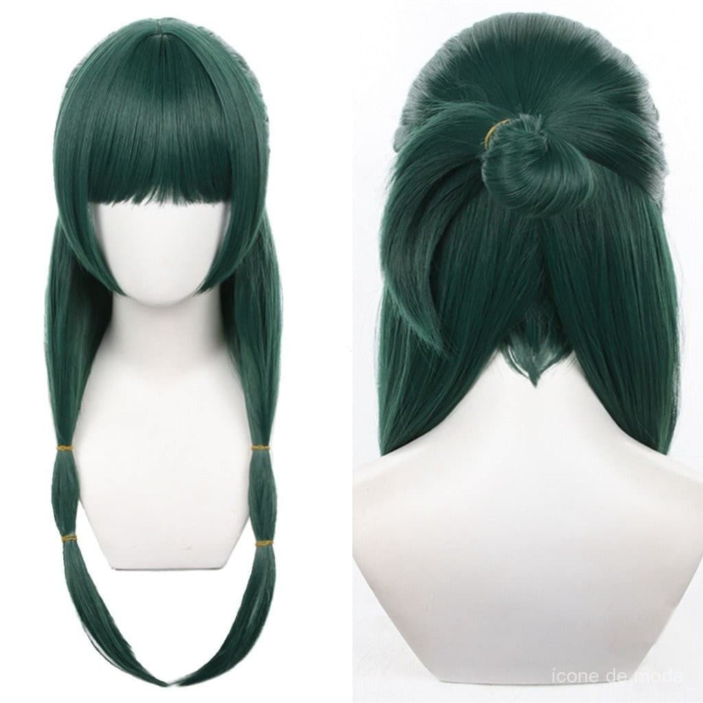 Peruca de Cosplay Maomao The Apothecary Diaries Verde Tinta Integrada Meio Tamanho Forma de Amêndoa R5ZN