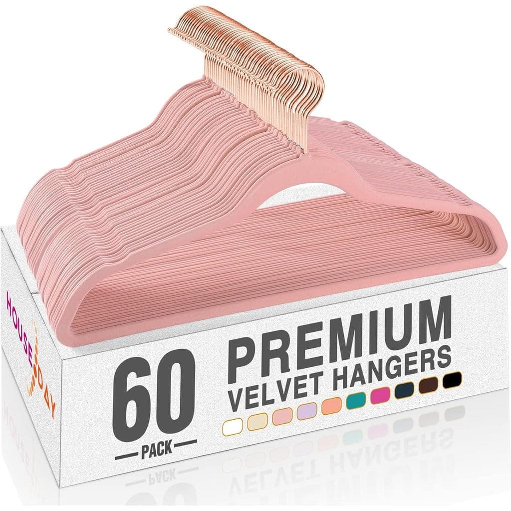 HOUSE DAY Cabides de Veludo Rosa, Pacote com 60 Unidades, Cabides Premium Antiderrapantes de Feltro, Resistentes e Duráv