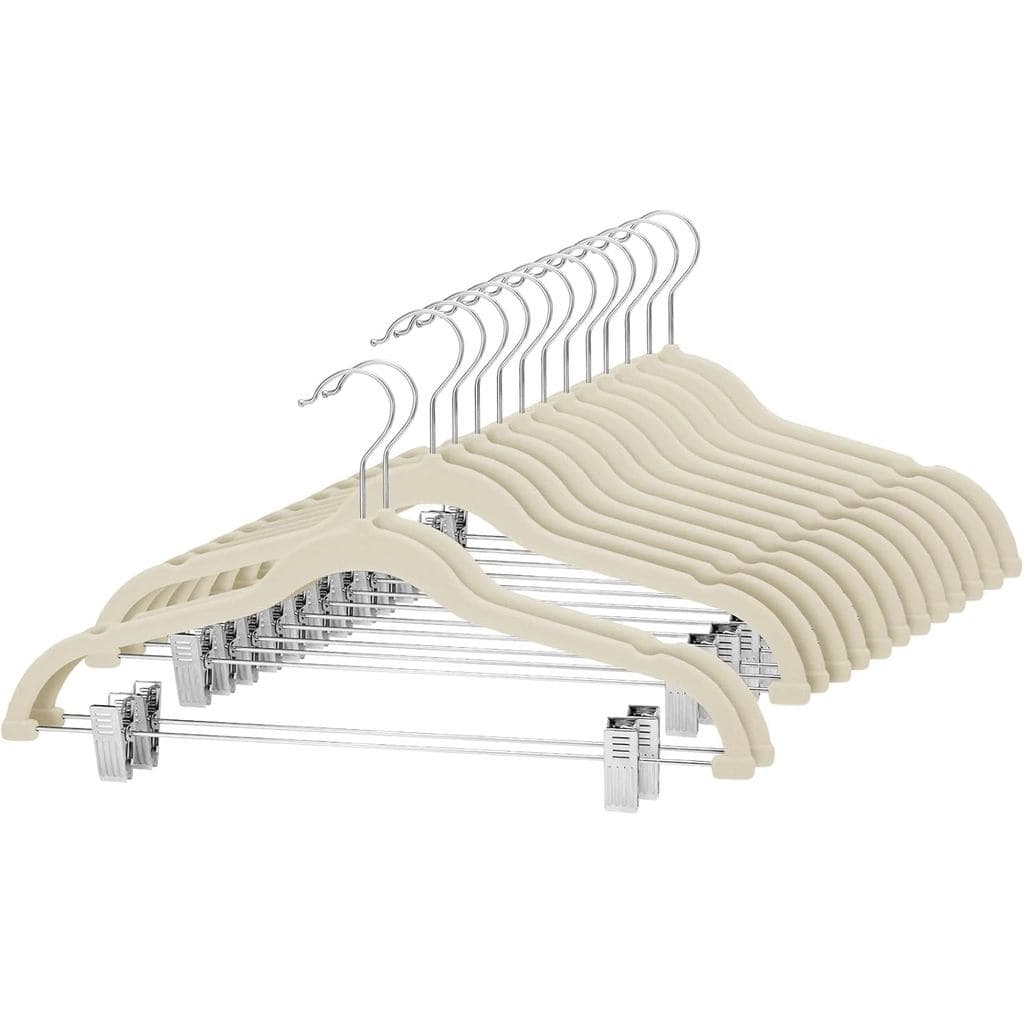 Cabides de Veludo Cozymood para Saias, 36 Unidades, Cabides Ultrafinos com Clipes, Cabide de Veludo Antiderrapante para