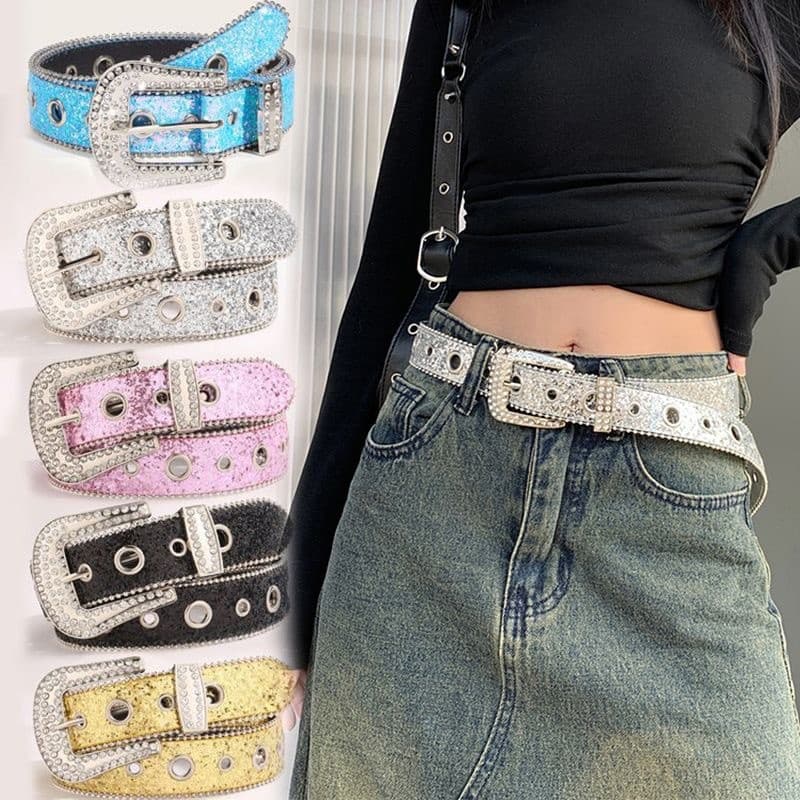[Estoque pronto] Cinto de strass feminino estilo ins cinto largo decoração elegante exclusivo lantejoulas Jeans cinto Al